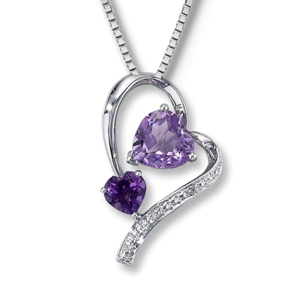 Jared Amethyst Heart Necklace, Diamond Accent Sterling Silver, with chain